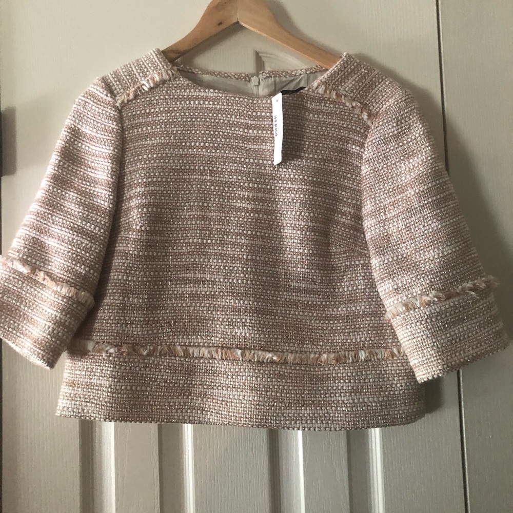 J Crew Peach/White/Silver Tweed Jacket Size 4 NWT